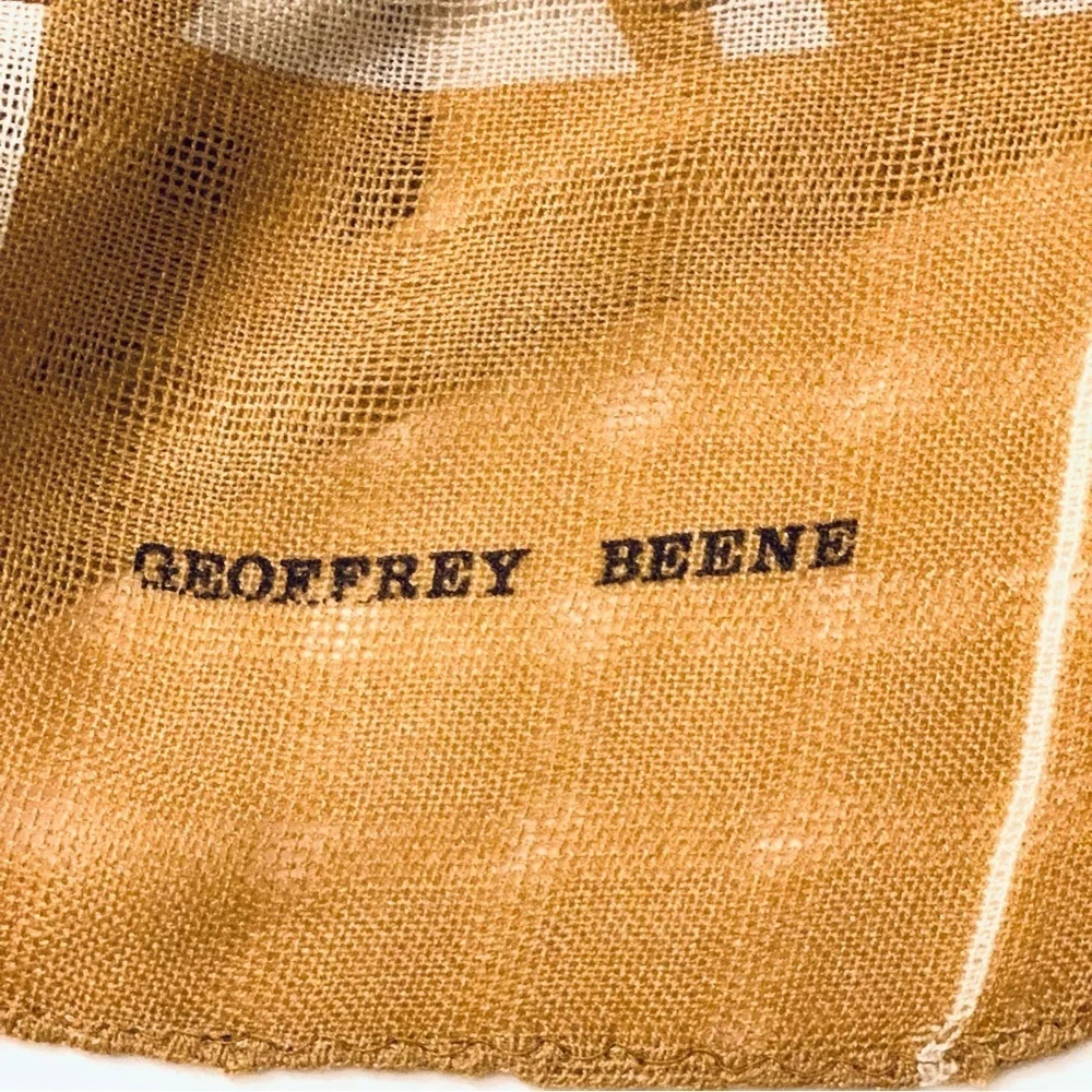 GEOFFREY BEENE Oversized Long Neutral Color Scarf Hand Rolled Finish, tan